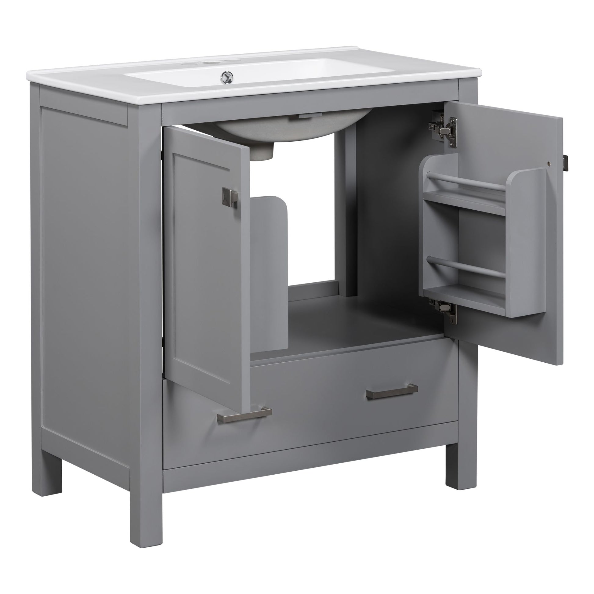 30" Gray Bathroom Vanity with Single Sink, Combo Cabinet Undermount Sink, Bathroom Storage Cabinet with 2 Doors and a Dr image 12