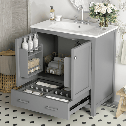 30" Gray Bathroom Vanity with Single Sink, Combo Cabinet Undermount Sink, Bathroom Storage Cabinet with 2 Doors and a Dr image 1