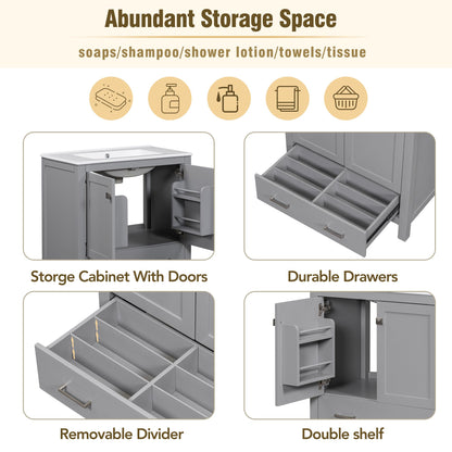 30" Gray Bathroom Vanity with Single Sink, Combo Cabinet Undermount Sink, Bathroom Storage Cabinet with 2 Doors and a Dr image 5