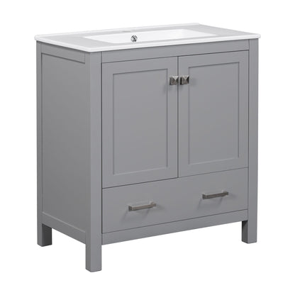 30" Gray Bathroom Vanity with Single Sink, Combo Cabinet Undermount Sink, Bathroom Storage Cabinet with 2 Doors and a Dr image 13