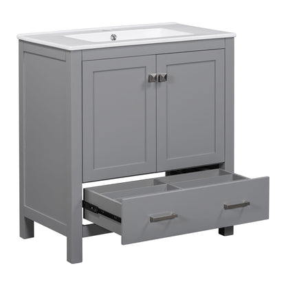 30" Gray Bathroom Vanity with Single Sink, Combo Cabinet Undermount Sink, Bathroom Storage Cabinet with 2 Doors and a Dr image 14