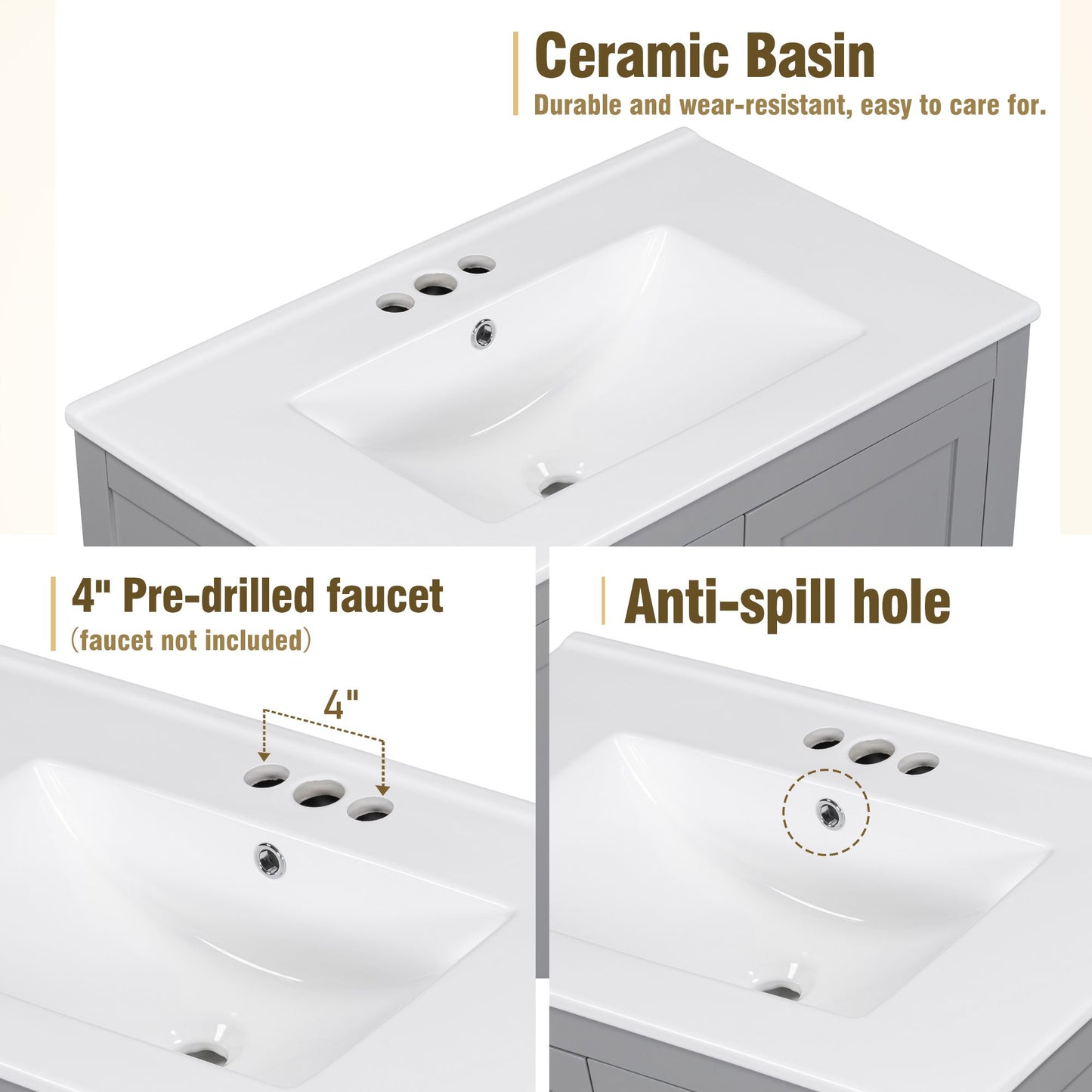 30" Gray Bathroom Vanity with Single Sink, Combo Cabinet Undermount Sink, Bathroom Storage Cabinet with 2 Doors and a Dr image 6