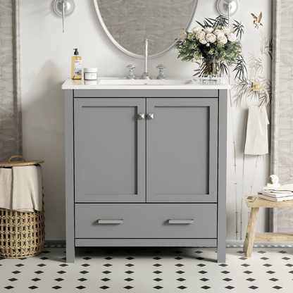 30" Gray Bathroom Vanity with Single Sink, Combo Cabinet Undermount Sink, Bathroom Storage Cabinet with 2 Doors and a Dr image 3