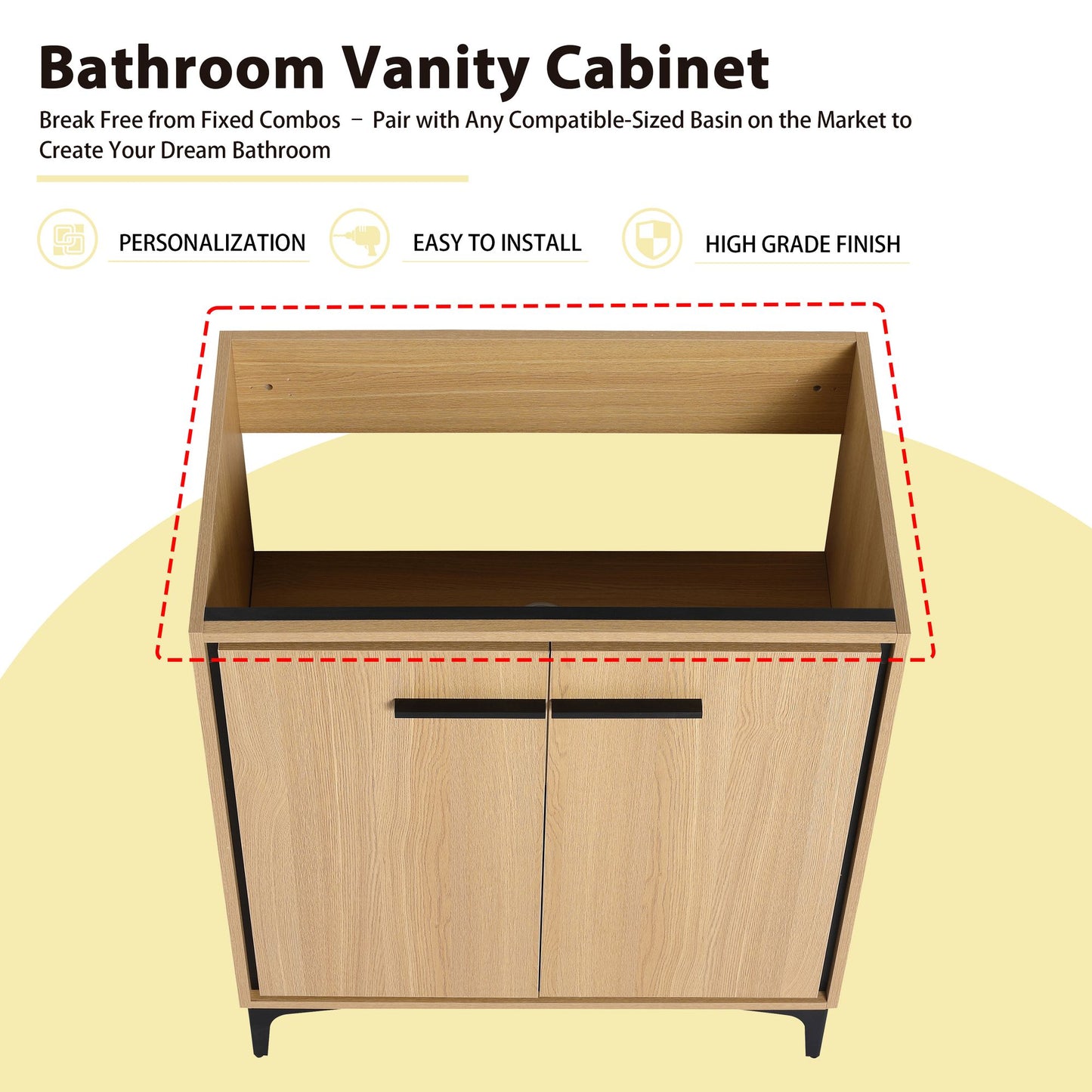 30 Inch(29 5/16'') Bathroom Vanity Base without basin, Storage Cabinet with Doors, engineering wood image 11