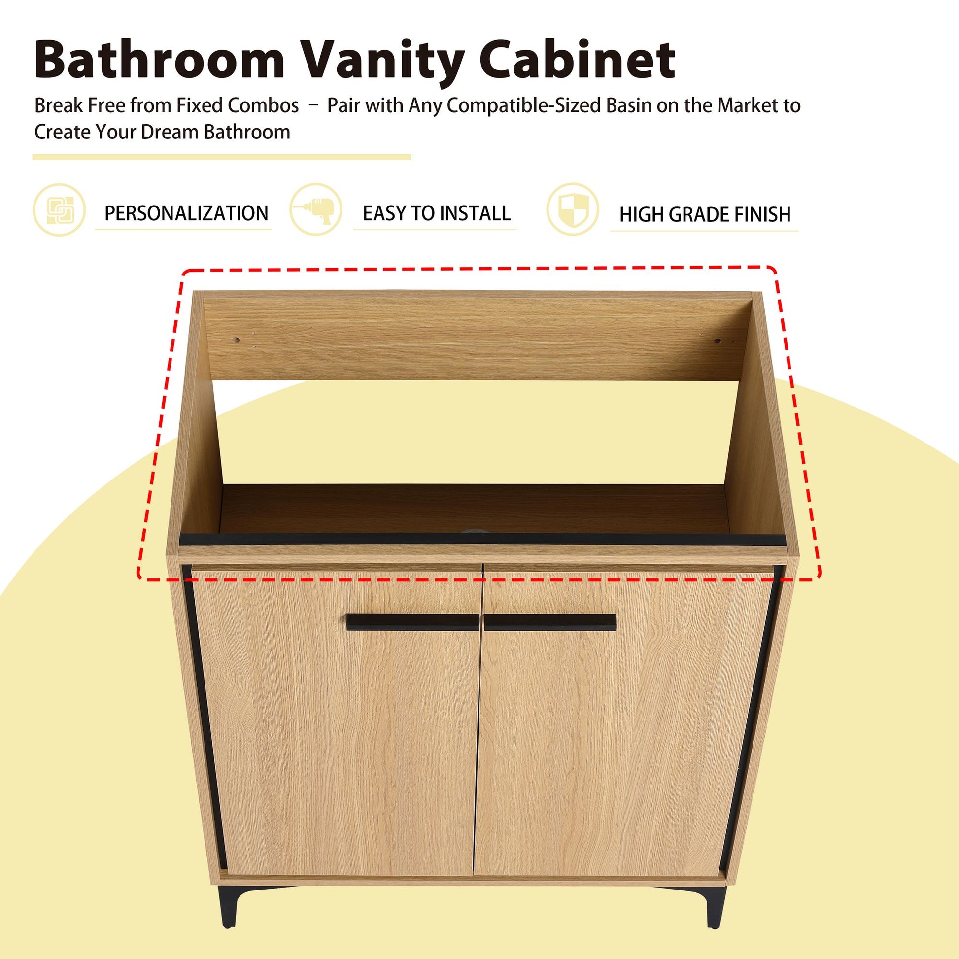 30 Inch(29 5/16'') Bathroom Vanity Base without basin, Storage Cabinet with Doors, engineering wood image 11