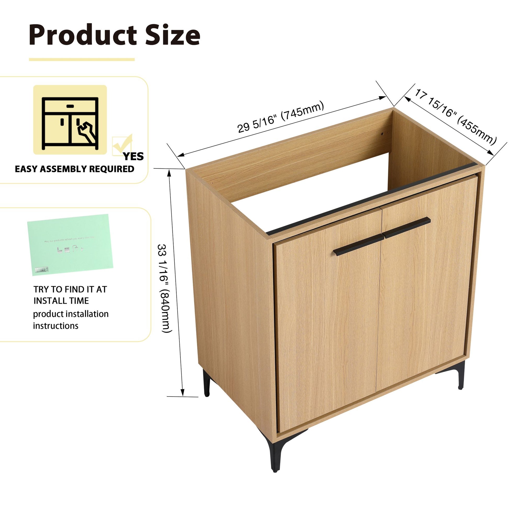 30 Inch(29 5/16'') Bathroom Vanity Base without basin, Storage Cabinet with Doors, engineering wood image 12