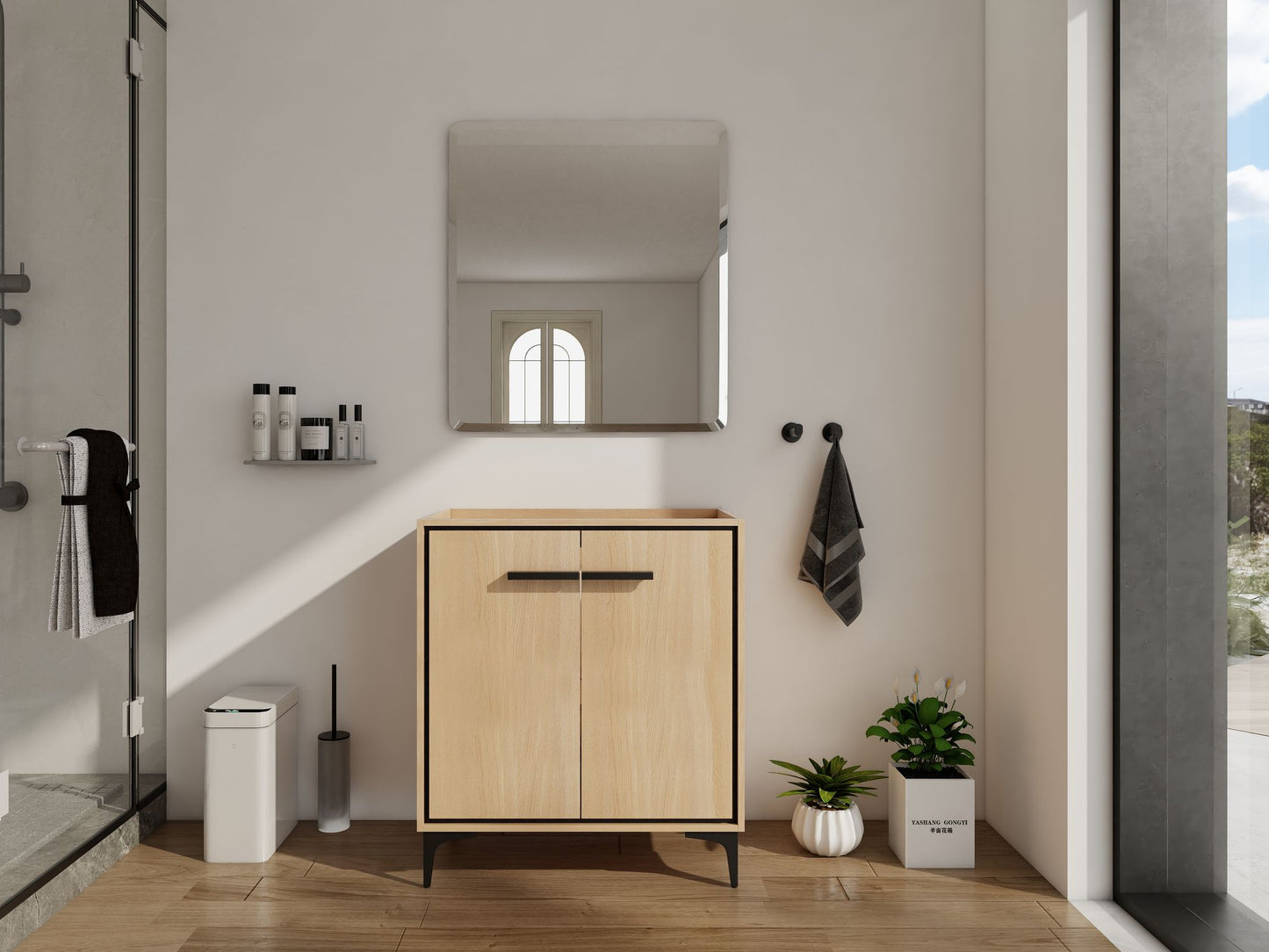 30 Inch(29 5/16'') Bathroom Vanity Base without basin, Storage Cabinet with Doors, engineering wood image 2