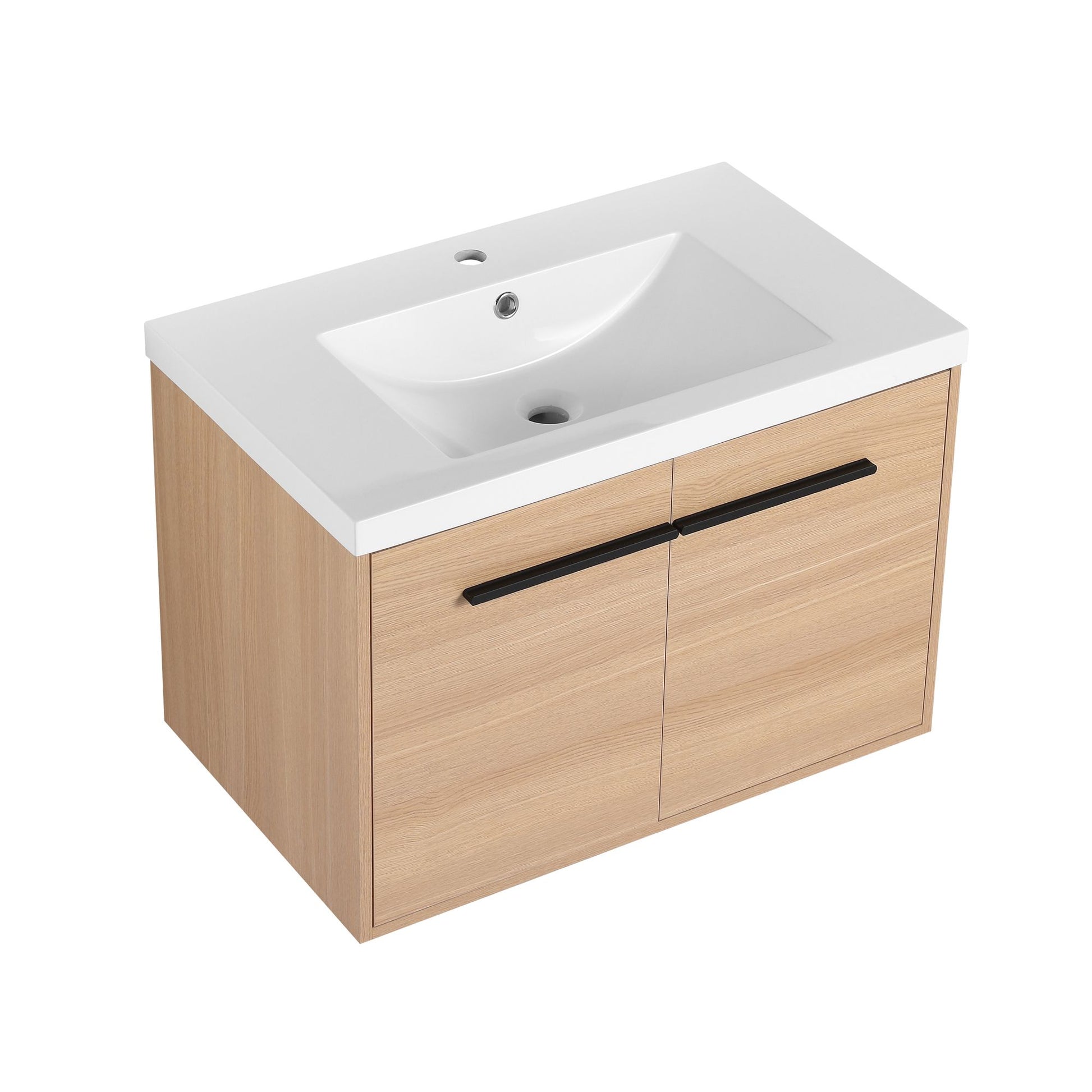 30" Wall Mounted Bathroom Vanity with Resin Basin, Natural Oak Finish, Double Door Plywood Cabinet, Modern Floating Vani image 18