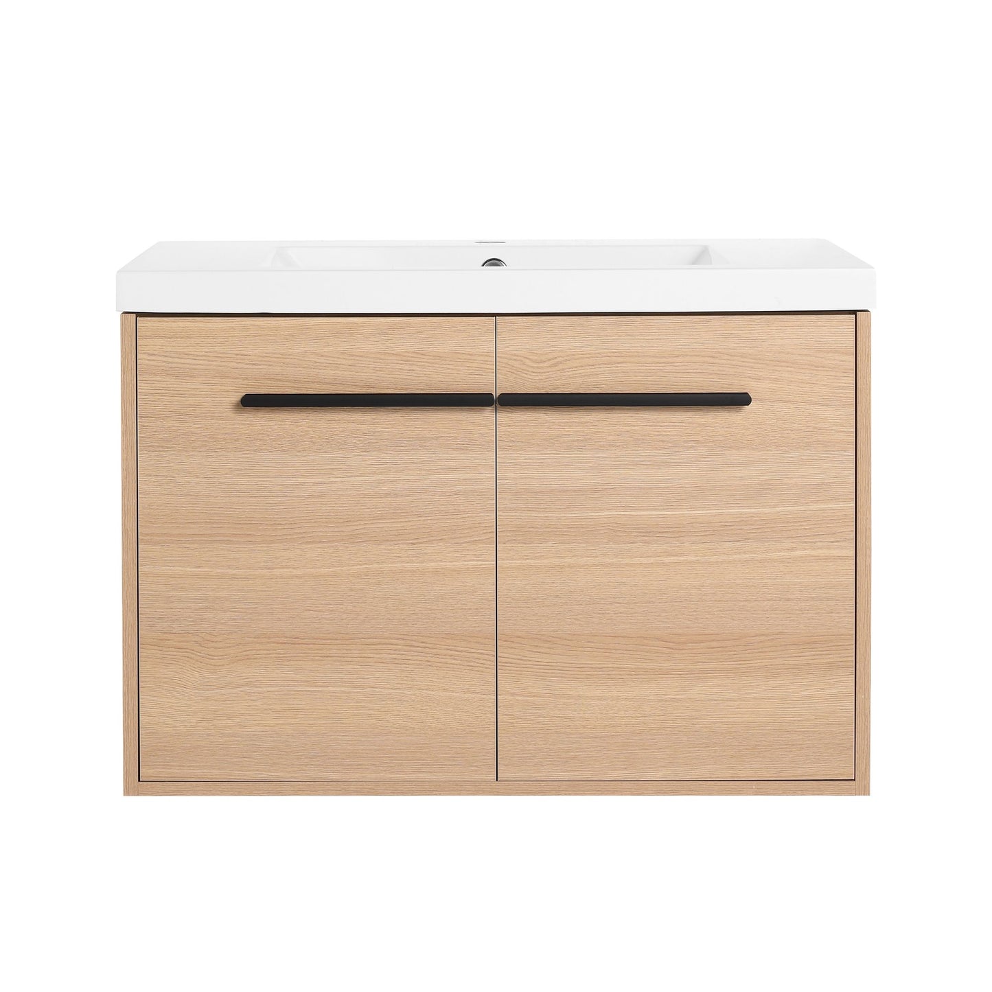 30" Wall Mounted Bathroom Vanity with Resin Basin, Natural Oak Finish, Double Door Plywood Cabinet, Modern Floating Vani image 16