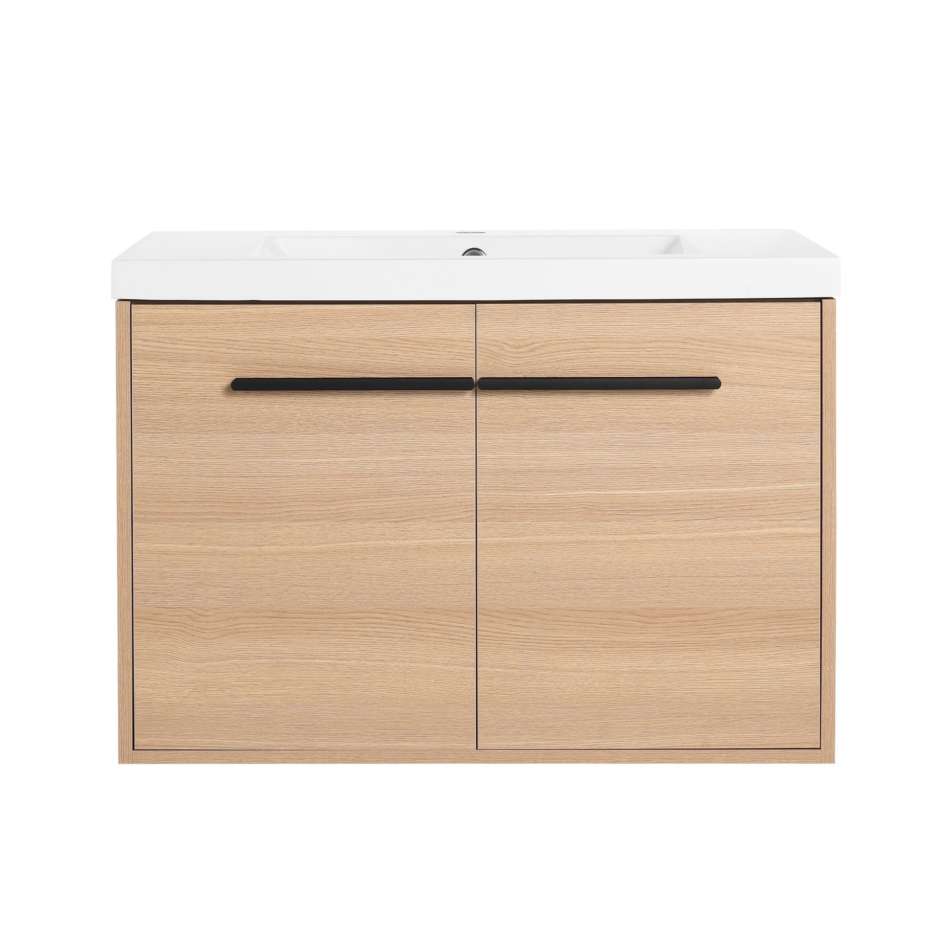 30" Wall Mounted Bathroom Vanity with Resin Basin, Natural Oak Finish, Double Door Plywood Cabinet, Modern Floating Vani image 16