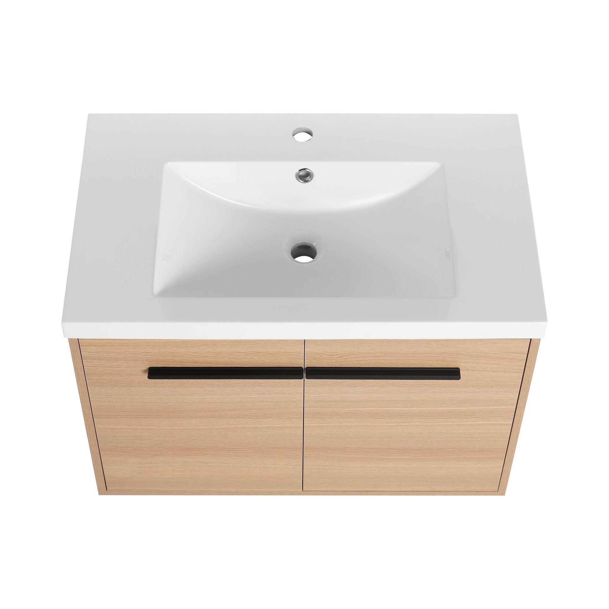 30" Wall Mounted Bathroom Vanity with Resin Basin, Natural Oak Finish, Double Door Plywood Cabinet, Modern Floating Vani image 17