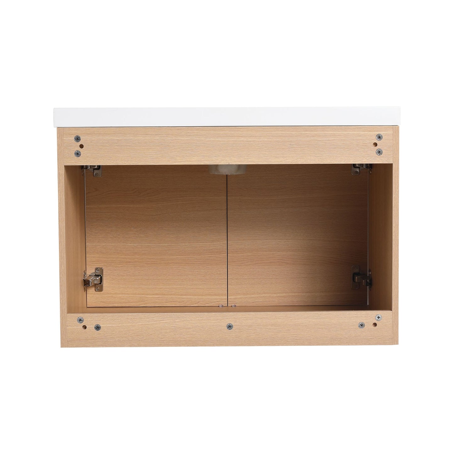 30" Wall Mounted Bathroom Vanity with Resin Basin, Natural Oak Finish, Double Door Plywood Cabinet, Modern Floating Vani image 19
