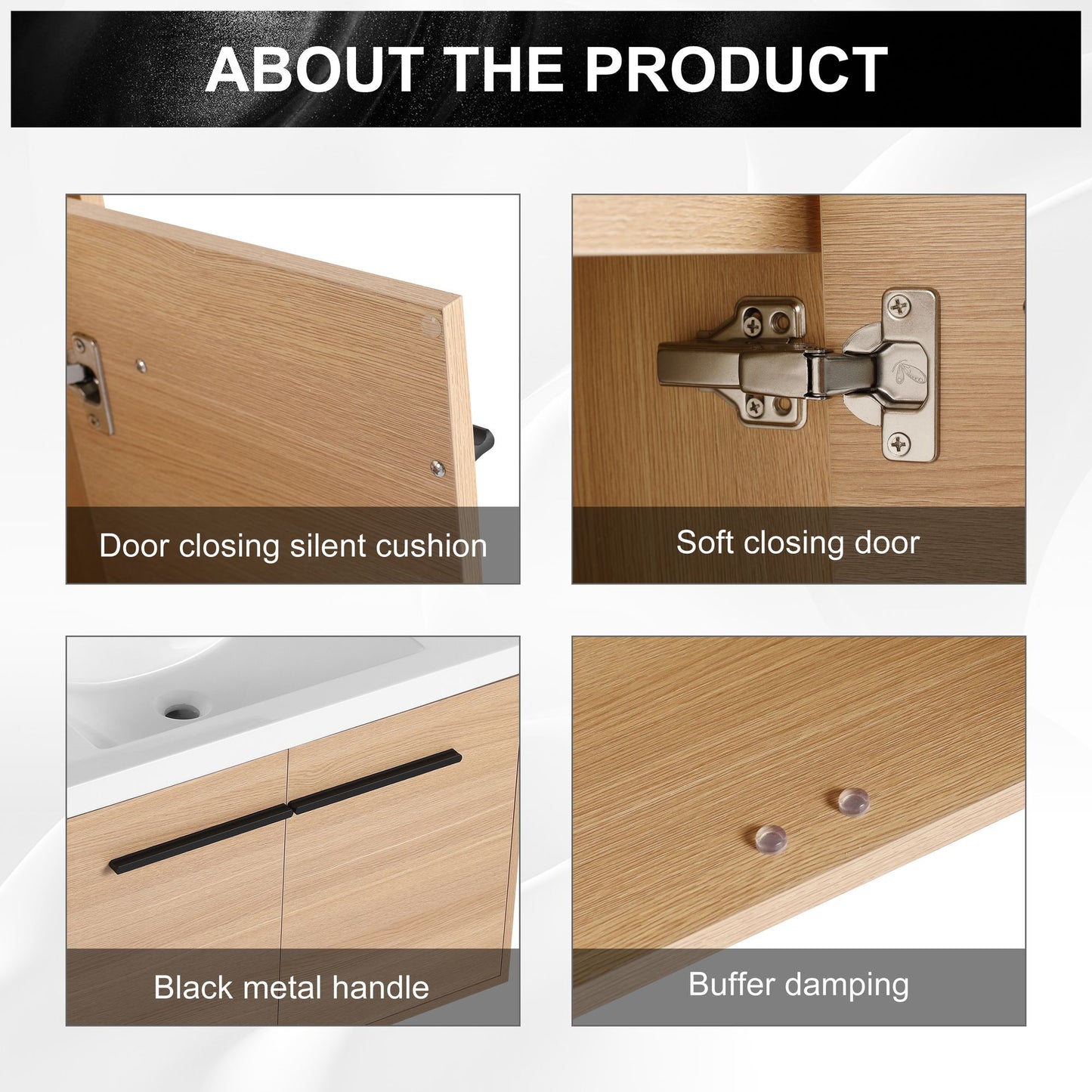 30" Wall Mounted Bathroom Vanity with Resin Basin, Natural Oak Finish, Double Door Plywood Cabinet, Modern Floating Vani image 13