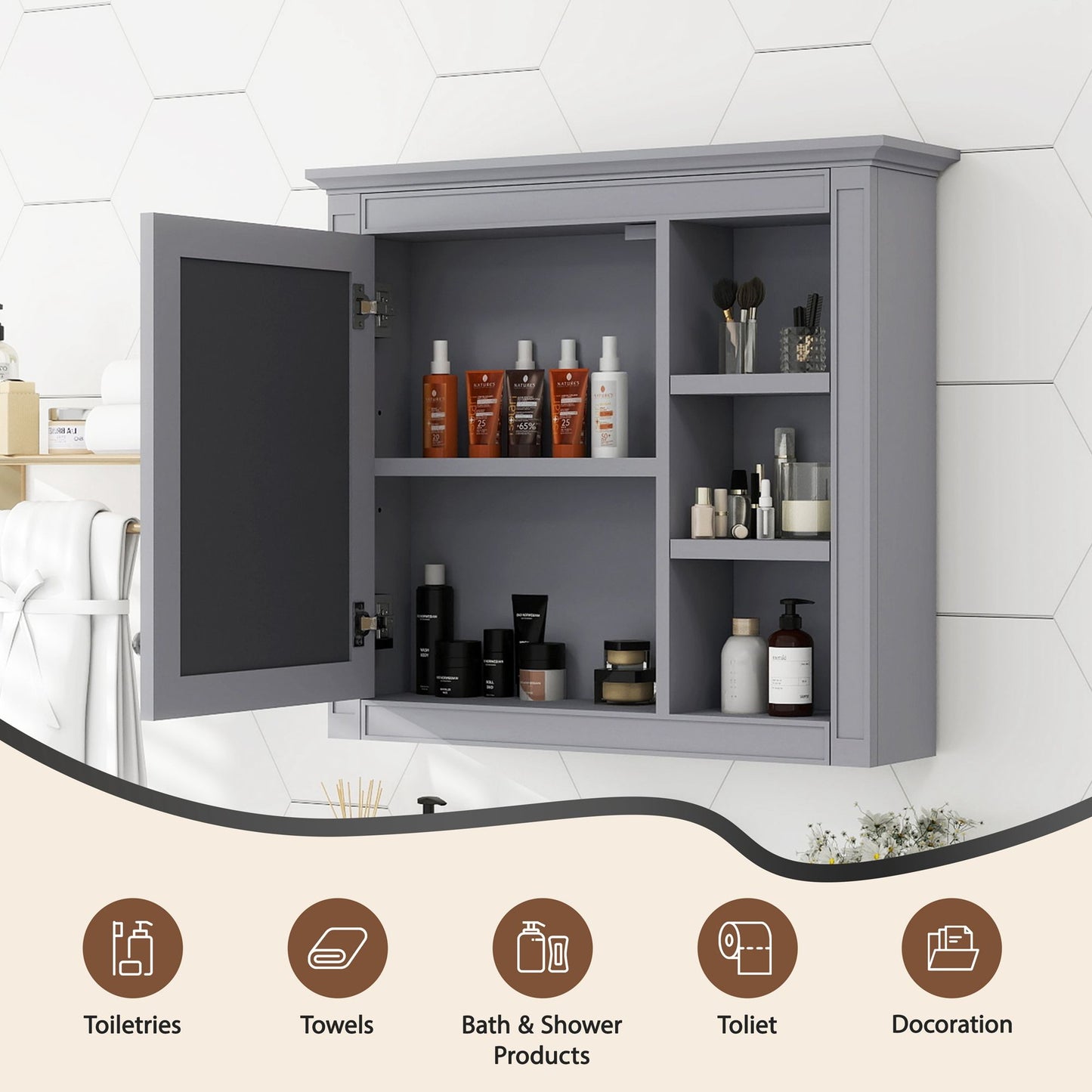 30'' x 28'' Medicine Cabinet, Wall Mounted Bathroom Storage Cabinet, Modern Bathroom Wall Cabinet with Mirror,Medicine C image 4