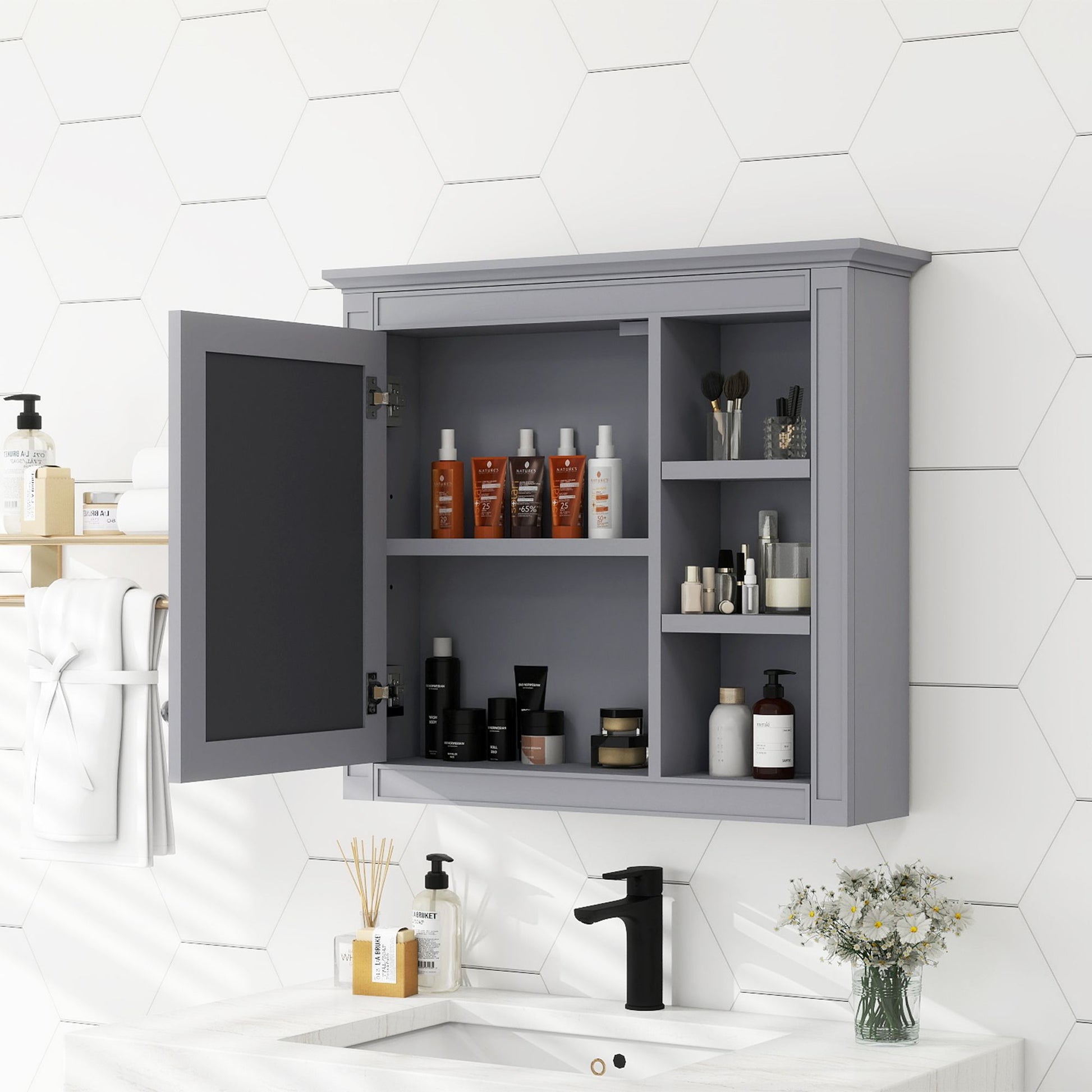 30'' x 28'' Medicine Cabinet, Wall Mounted Bathroom Storage Cabinet, Modern Bathroom Wall Cabinet with Mirror,Medicine C image 3