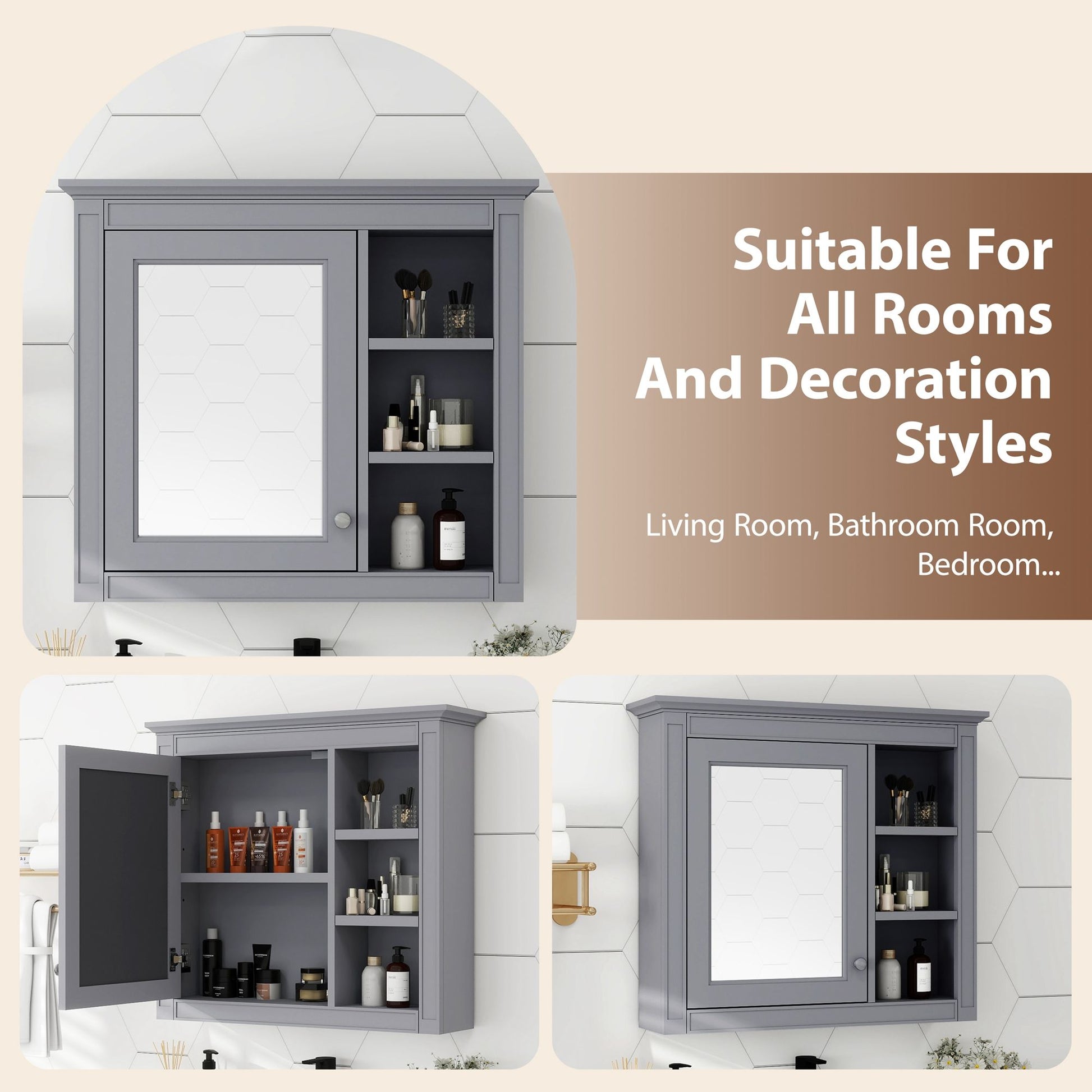 30'' x 28'' Medicine Cabinet, Wall Mounted Bathroom Storage Cabinet, Modern Bathroom Wall Cabinet with Mirror,Medicine C image 5