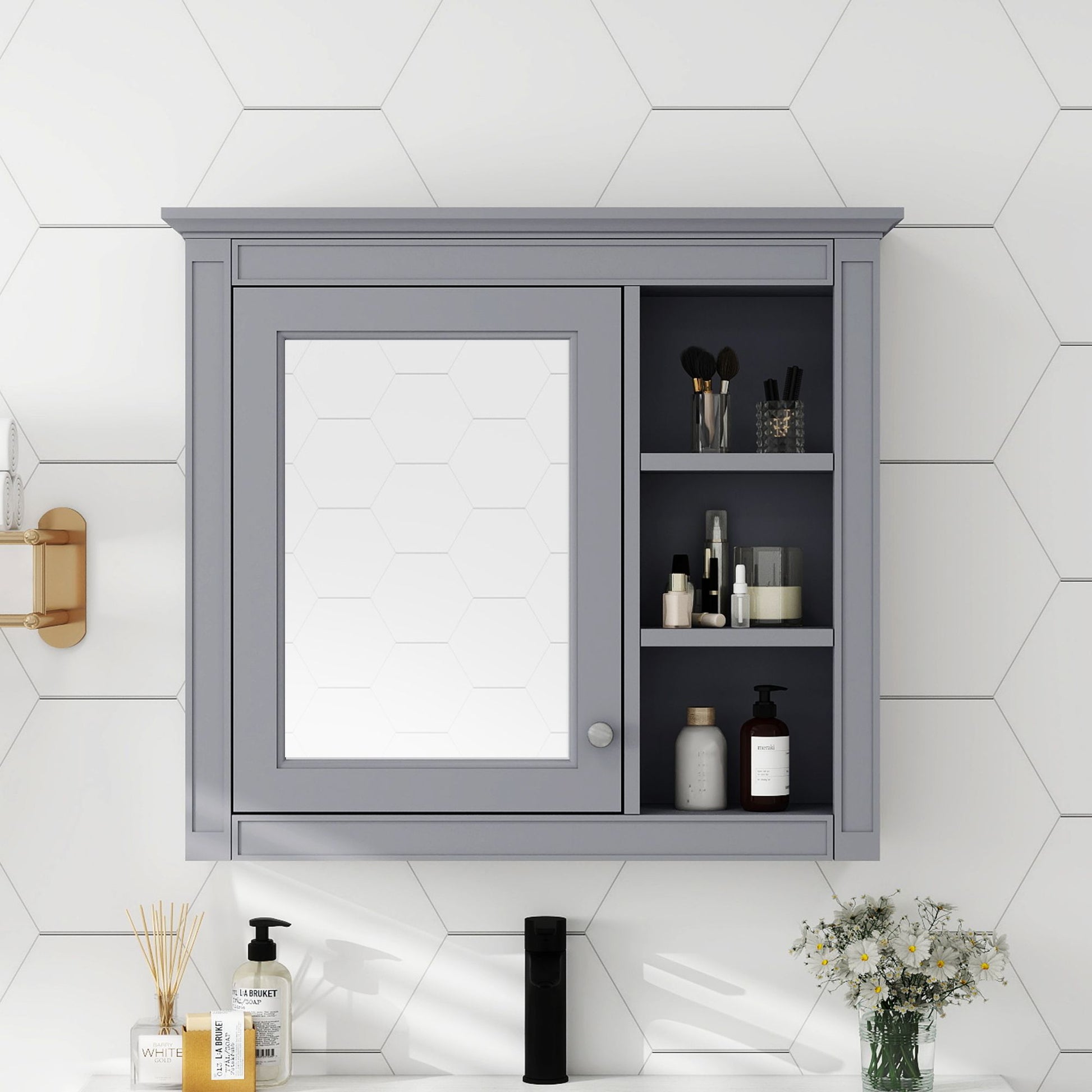 30'' x 28'' Medicine Cabinet, Wall Mounted Bathroom Storage Cabinet, Modern Bathroom Wall Cabinet with Mirror,Medicine C image 1
