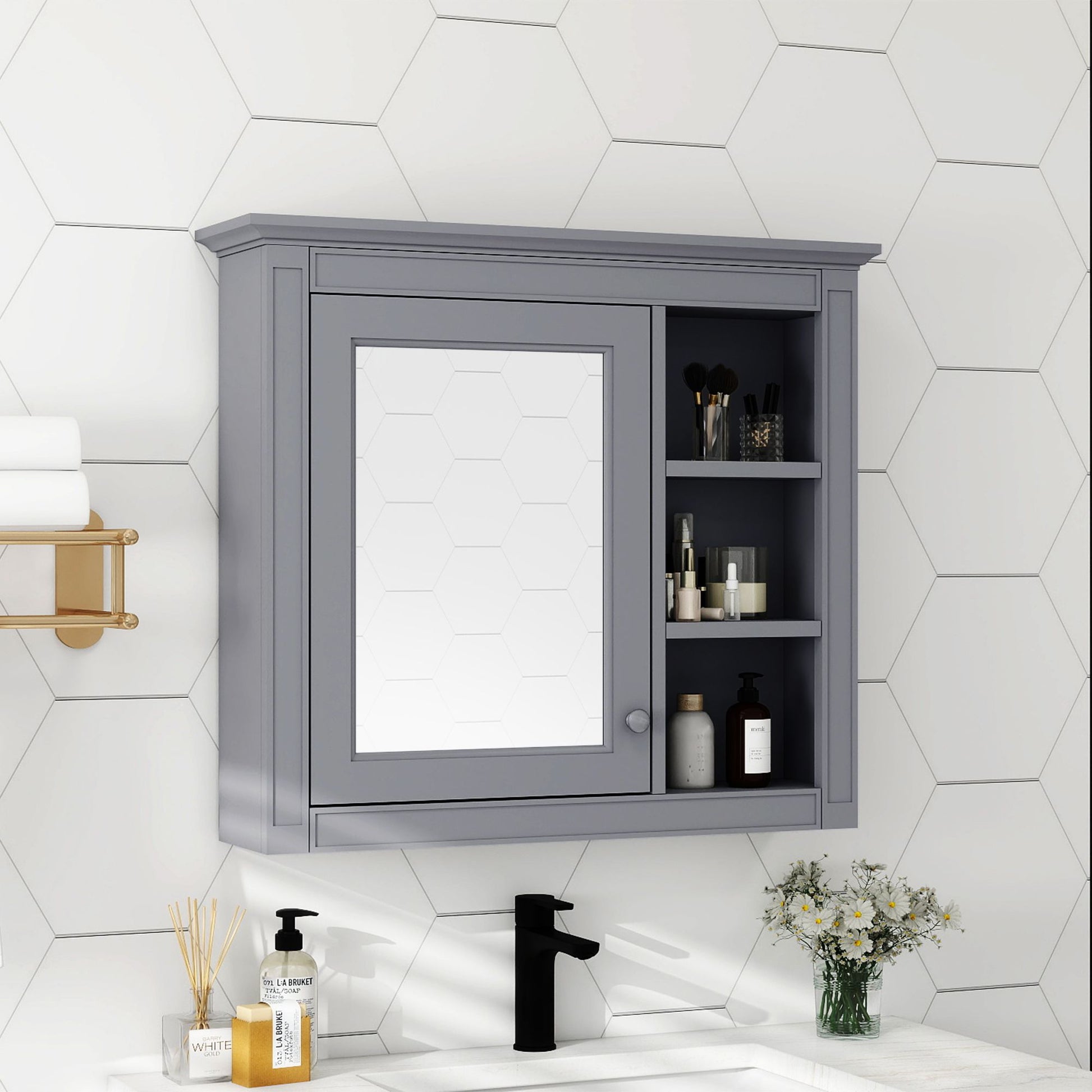 30'' x 28'' Medicine Cabinet, Wall Mounted Bathroom Storage Cabinet, Modern Bathroom Wall Cabinet with Mirror,Medicine C image 2