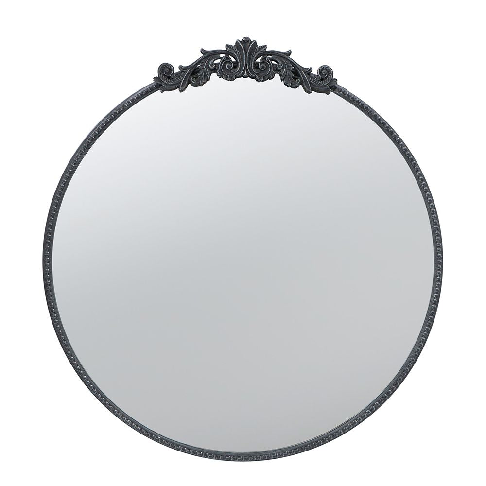 Black round mirror with ornate frame 30x32