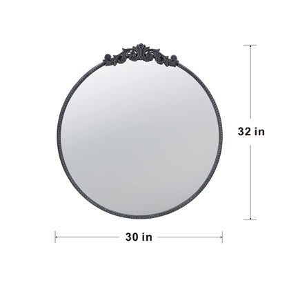 Round wall mirror black baroque frame 30x32