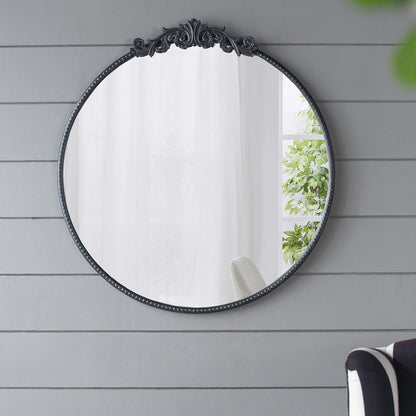 Baroque inspired round mirror black 30x32