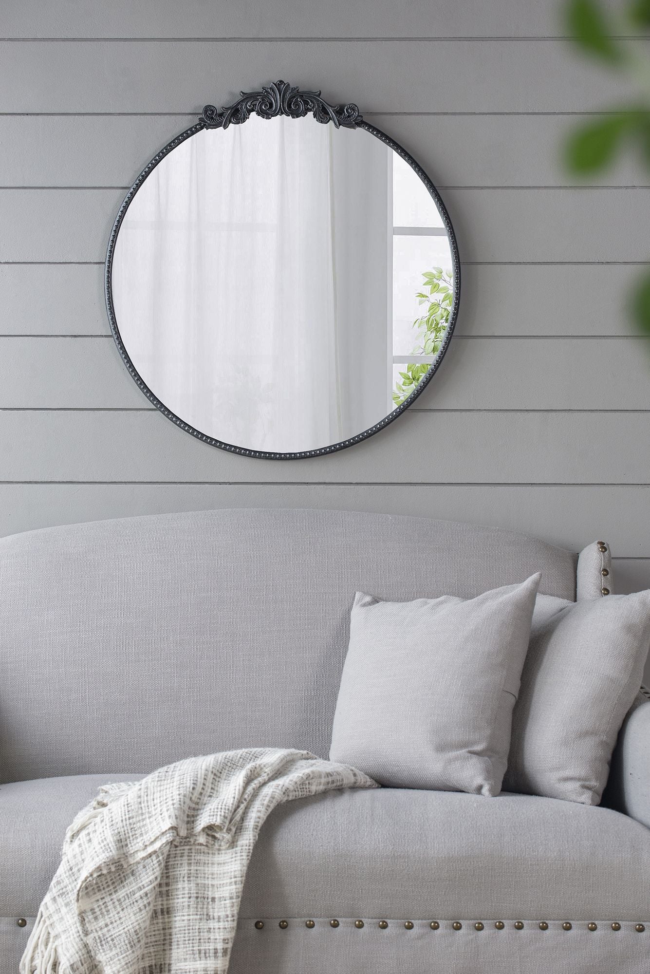 30x32 round baroque mirror black bathroom entryway