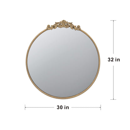 Round gold mirror with metal frame - full product