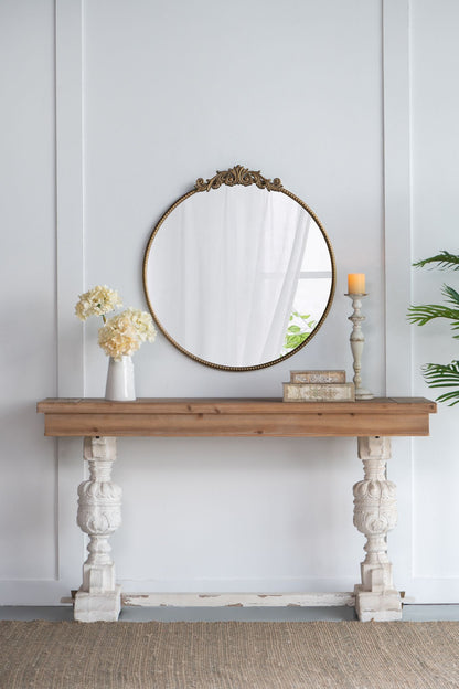 30x32 gold mirror in bathroom setting