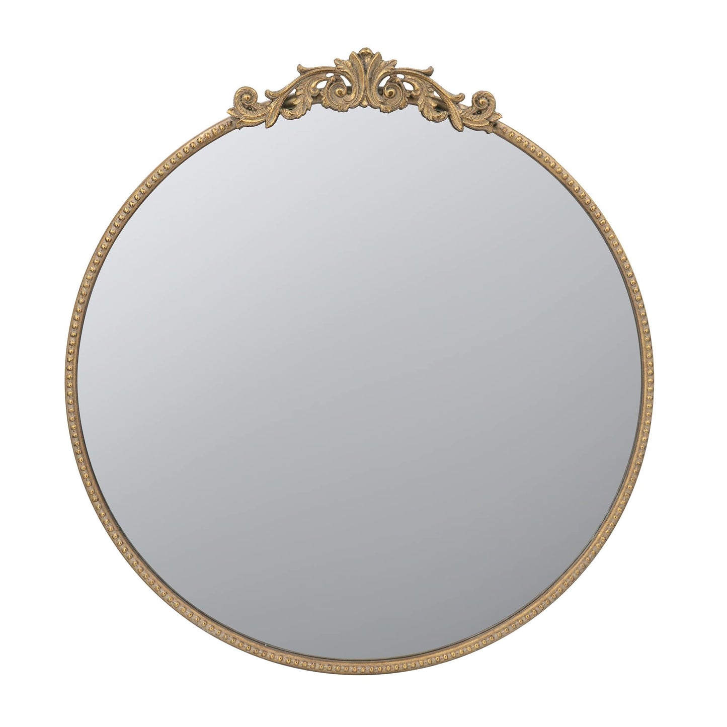Close up of gold metal frame on round mirror