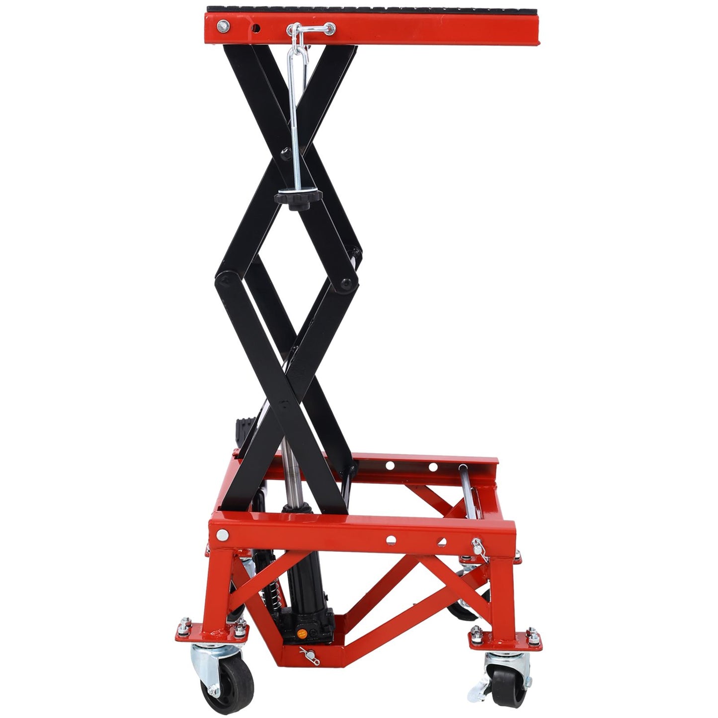 300 lbs Hydraulic Motorcycle Scissor Jack Lift Foot Step Wheels for Small Dirt Bikes,red color image 2