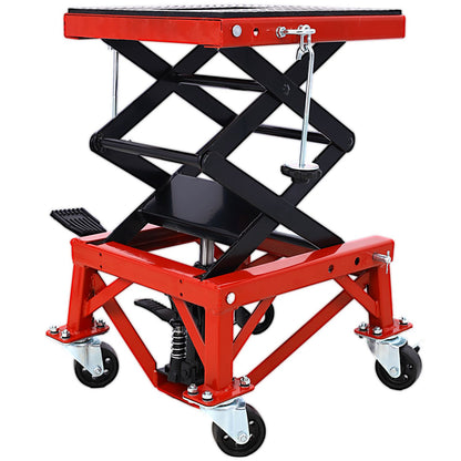300 lbs Hydraulic Motorcycle Scissor Jack Lift Foot Step Wheels for Small Dirt Bikes,red color image 10