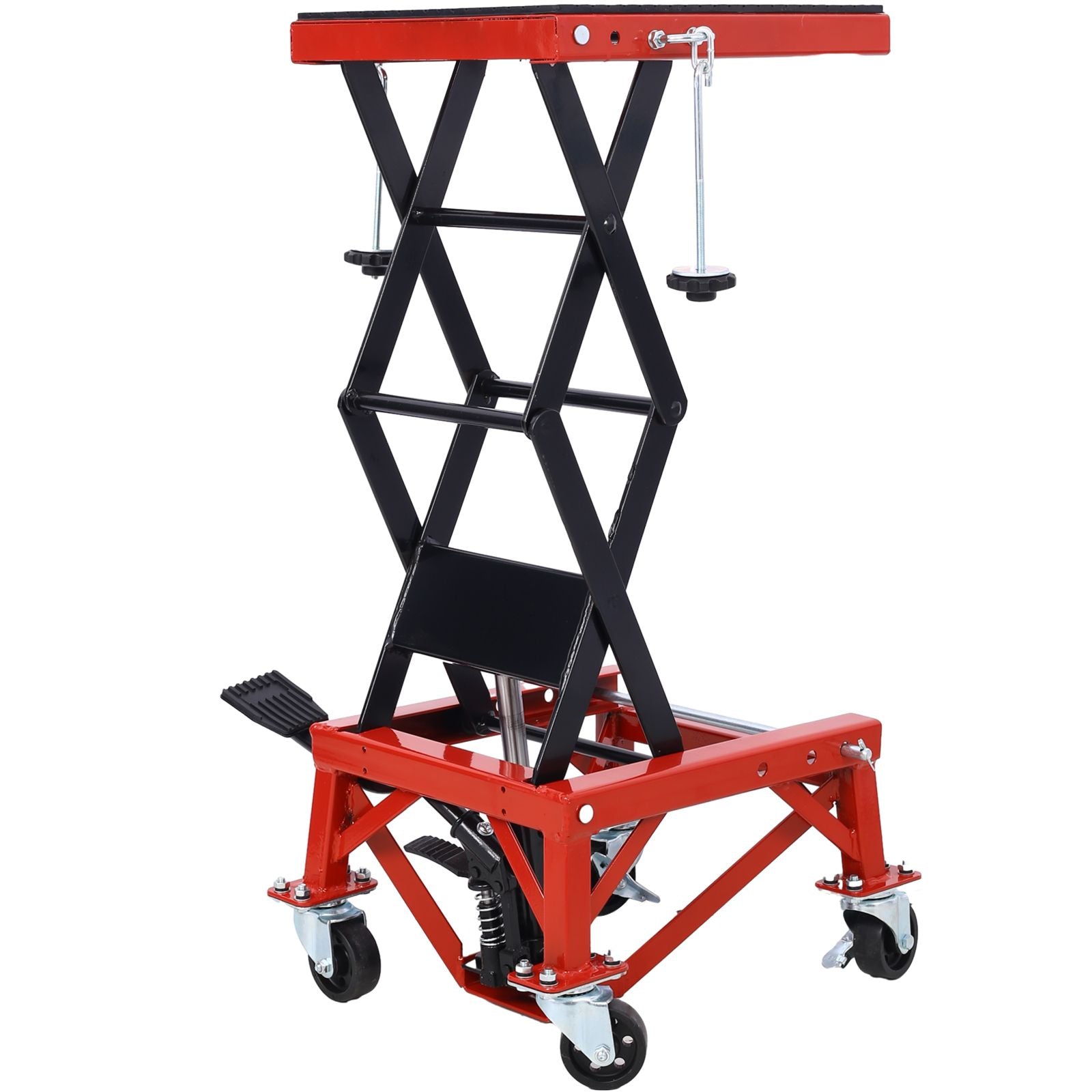300 lbs Hydraulic Motorcycle Scissor Jack Lift Foot Step Wheels for Small Dirt Bikes,red color image 9