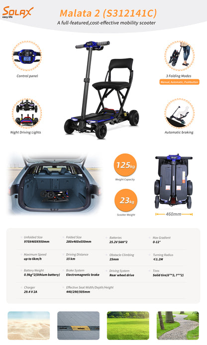 SOLAX 4-Wheel Remote Folding Mobility Scooter for Adults and Seniors, super lightweight and compact plus NFC Electric Foldable Mobility Scooter With Suspenion capacity. image 2