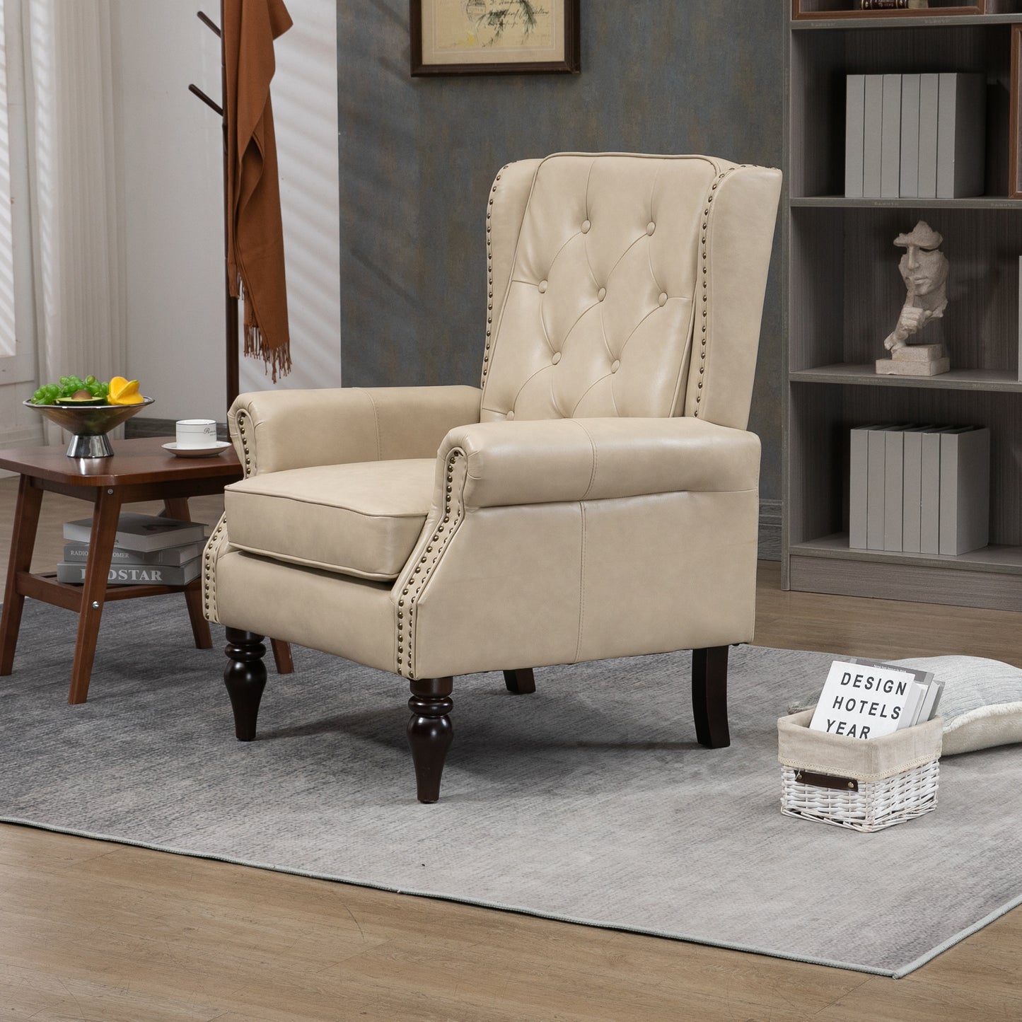 Wood Frame Armchair, Modern Accent Chair Lounge Chair with Sturdy Wood Legs for Living Room Bedroom (Camel PU) image 7