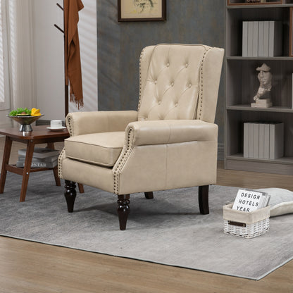 Wood Frame Armchair, Modern Accent Chair Lounge Chair with Sturdy Wood Legs for Living Room Bedroom (Camel PU) image 7
