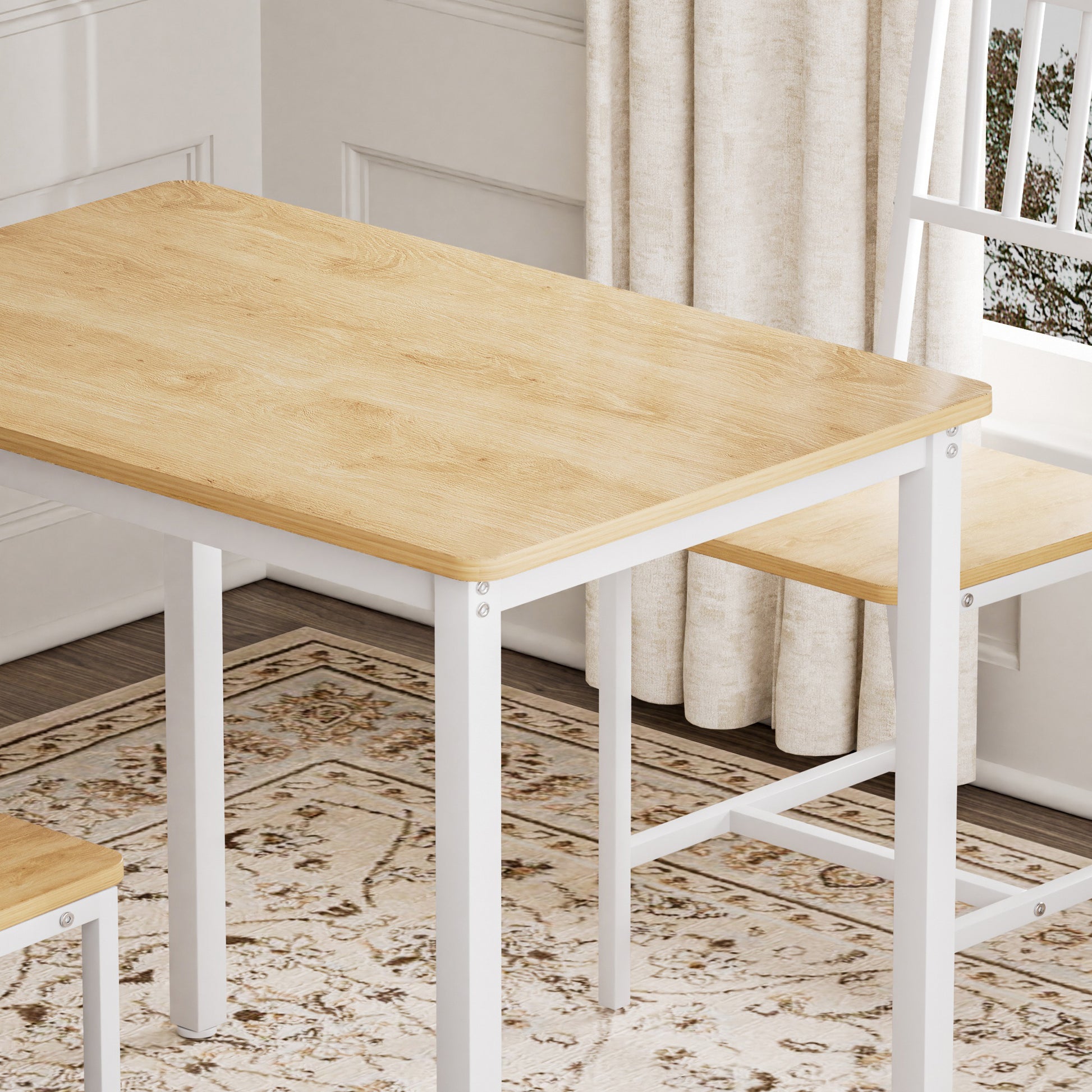 Dining Table Set, Bar Table with 2 Dining chairs, Kitchen Table Counter with Chairs, Industrial for Kitchen Breakfast Table, Living Room, Party Room,Natural and White,35.4″L x23.6″W x 29.7″H image 12