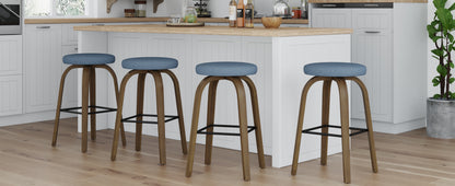 AILUNWALL Swivel Bar Stools Set of 2, Bar Height Backless 30″ Bar Stool, Fabric Upholstered Seat, Sturdy Wood Legs and Metal Footrest, Mid-Century Modern Island Stools for Home Bars, Restaurants, Blue image 5