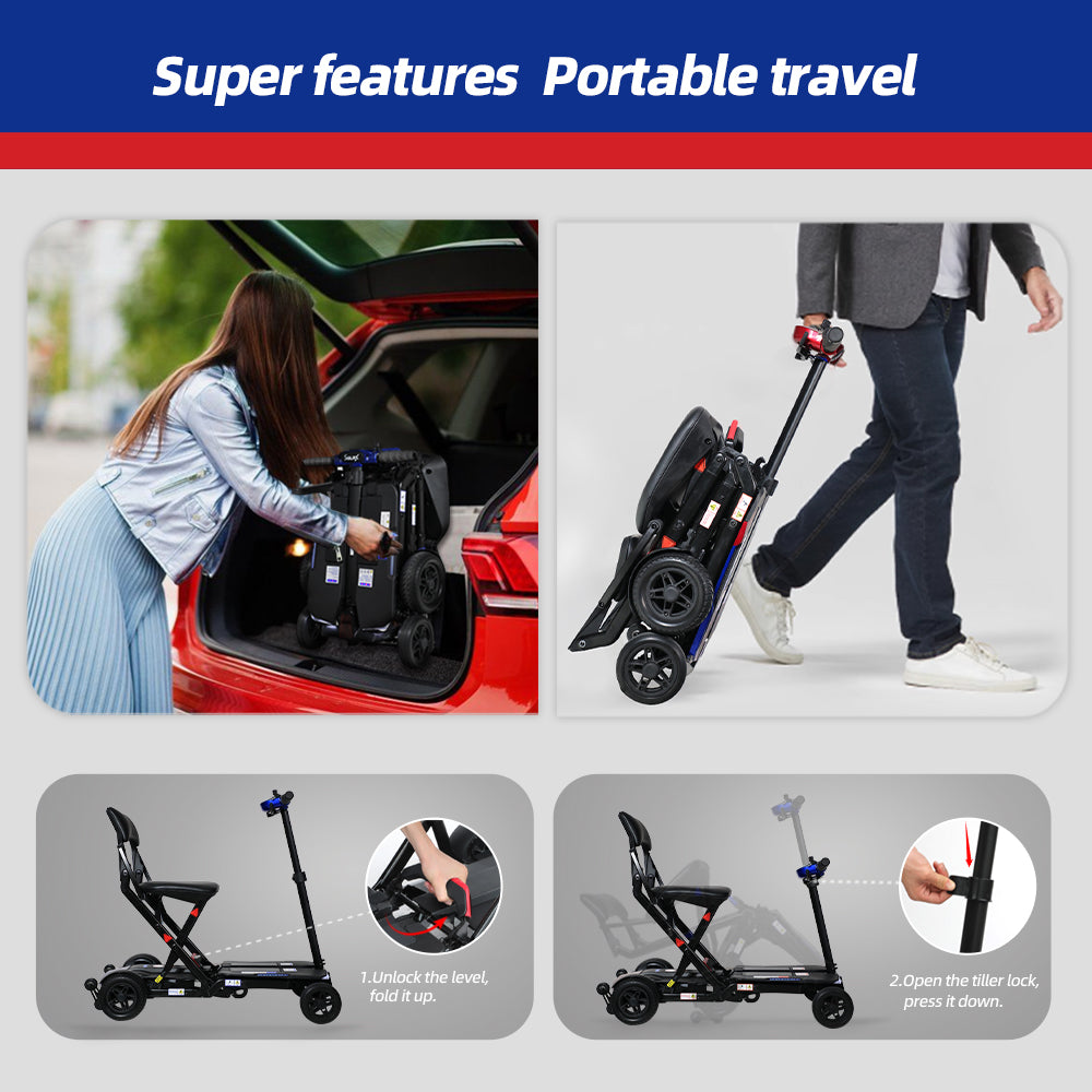 SOLAX 4-Wheel Remote Folding Mobility Scooter for Adults and Seniors, super lightweight and compact plus NFC Electric Foldable Mobility Scooter With Suspenion capacity. image 6
