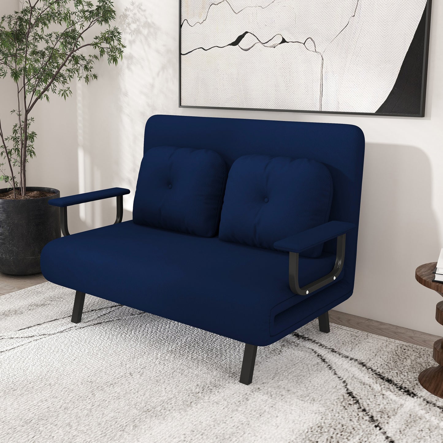 46" Wide Folding Sofa Bed 5-in-1 Convertible Chair for Two - 5-Position Adjustable Backrest with Pillow, Space-Saving Sleeper for Living Room, Bedroom & Office (71.6"W x 46"D)(Bule) image 10