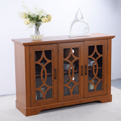48.66" x 15.55" x 34.06" Spacious size sideboard 3 clear tempered glass doors buffet with adjustable shelf, MDF with dark OAK decorative laminates storage cabinet for dinning room, kitchen,living room image 7