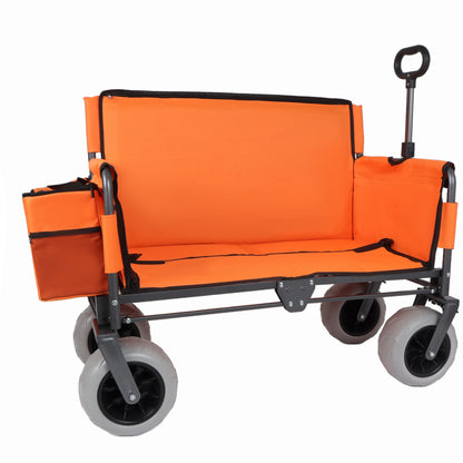 3-in-1 Folding Wagon with Bench Seat – patent protection, Includes 1 ice pack, 500lbs Capacity, 9"x4" Beach Tires for Camping & Beach, orange image 10