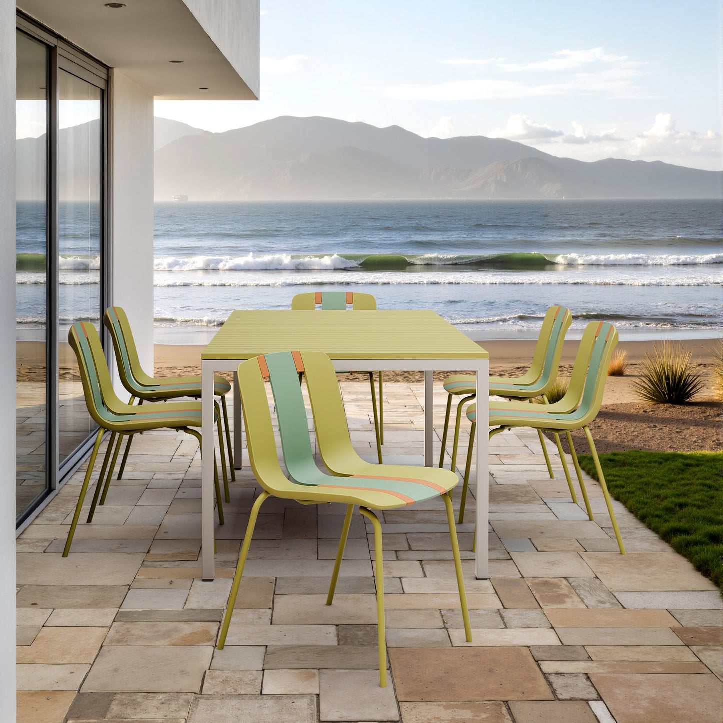 Summer 4-Pack Modern Striped Color Block Chairs – Yellow Orange Green – Front View