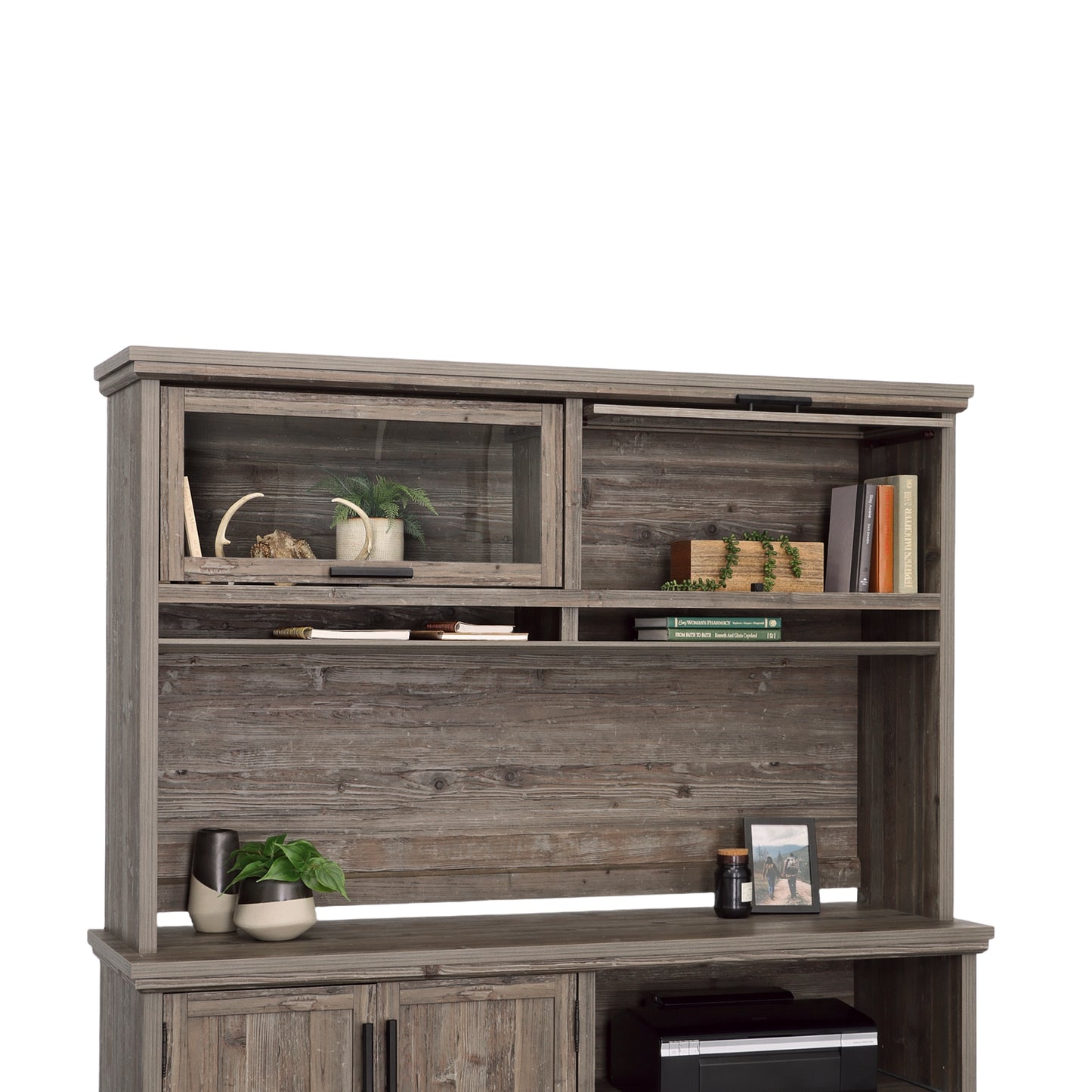 Hutch with Glass Doors, Brown finish image 3