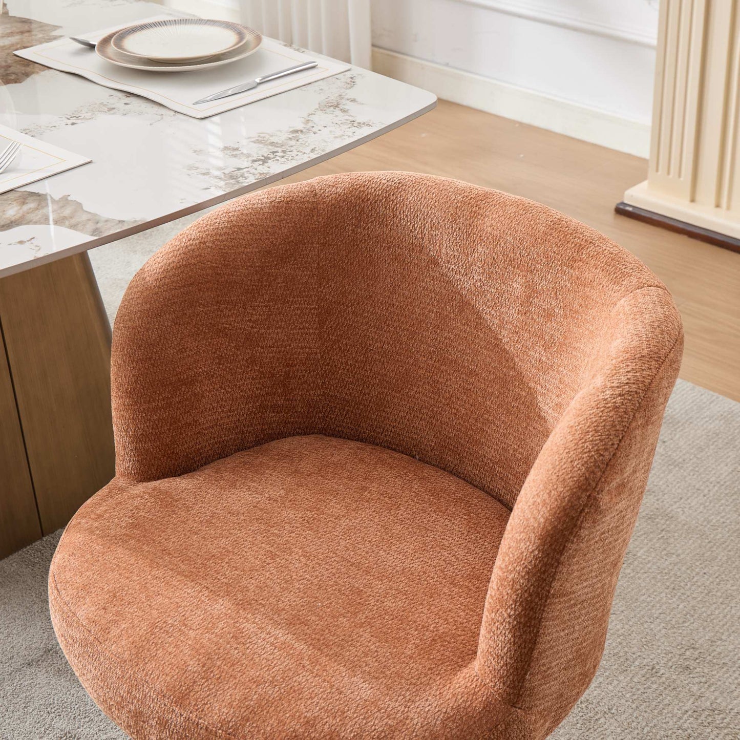 Adjustable Height 360° Swivel Bar Stool, Modern Chenille Upholstered Round Dining Chair, Ergonomic Accent Vanity Chair for Bedroom,Kitchen Island & Pub, Single Pack, Terracotta & Orange color,SW1878OG image 10