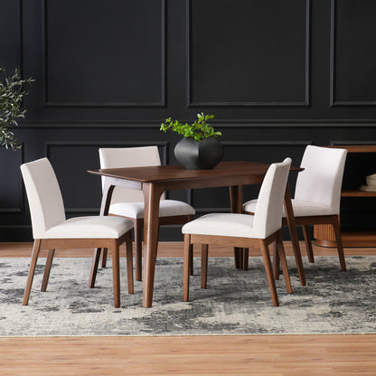5-Piece Dining Table Set with One Solid Wood Frame Table and 4 Upholstered Chairs for Dining Room, Walnut+Light beige (same sku: N759S924557K / N759S004001K) image 1