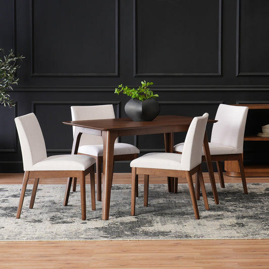 5-Piece Dining Table Set with Solid Wood Frame and Upholstered Chairs - Front View