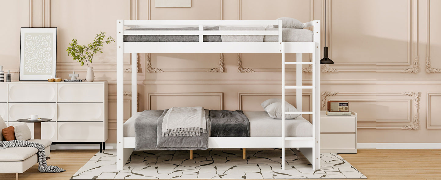 Wood Queen Size Bunk Bed with Ladder, White image 9