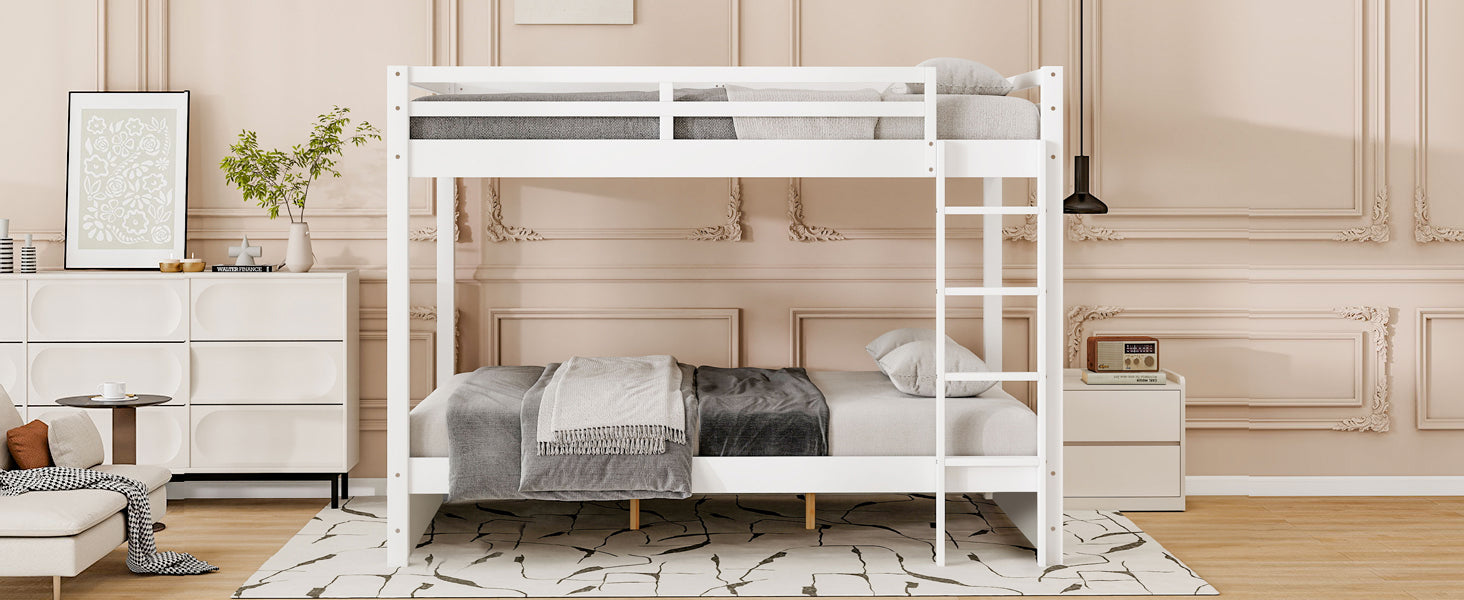 Wood Queen Size Bunk Bed with Ladder, White image 9
