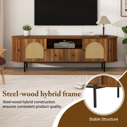 U-Can American Style TV Stand with Rattan Arched Doors, Drawers, Hidden Storage, Steel Legs, Rounded Corners image 8