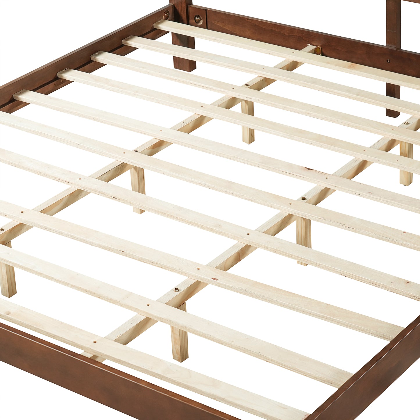 Premium Solid Wood King Size Bed Frame with Headboard, -Walnut Color, 600lbs Capacity, for Modern Bedroom,No Box Spring Needed, Fits All Mattresses image 11